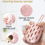Pink silicone makeup sponge holder travel case with ventilation holes and hanging lanyard by Annaove - view 5