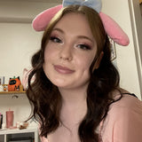 Pink Kuromi kawaii plush ear headband with soft fabric ears, shown as cosplay costume hairband accessory - view 5