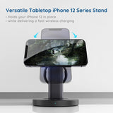 Black matte 3-in-1 wireless charging station with adjustable stand for iPhone, Apple Watch, and AirPods on desk - view 8