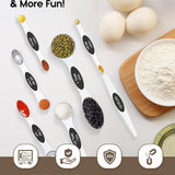 Set of 8 silver stainless steel magnetic measuring spoons with dual-sided design and leveler on white background - view 5