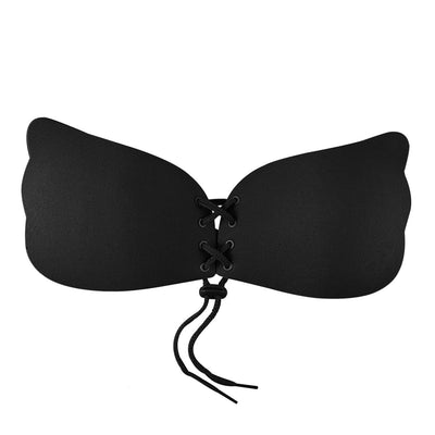 VIVISOO black strapless adhesive push up bra with drawstring lift and built-in nipple cover, C cup, backless design