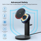 Black matte 3-in-1 wireless charging station with adjustable stand for iPhone, Apple Watch, and AirPods on desk - view 3