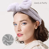 Two soft microfiber bow headbands in black and gray with removable bowknot accents, spa makeup headbands for women - view 5