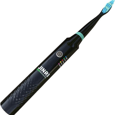 JINRI black sonic electric toothbrush with LED pressure sensor, 5 brushing modes, and 3 replacement brush heads included