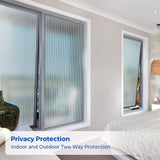 Reeded frosted static cling privacy window film 17.5x78.7 inches with vertical stripe pattern applied to glass window - view 4