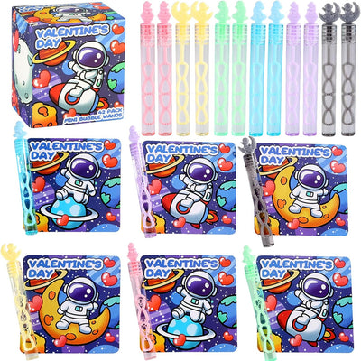 42-pack Nasidear astronaut space Valentine's Day cards paired with colorful mini bubble wands in 6 unique designs