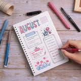 WRITECH 5-piece journaling kit with dotted spiral notebook, burgundy and foggy blue highlighters, and three gel pens on white background - view 3