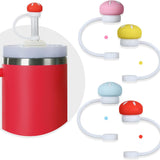 Four pink silicone mushroom-shaped straw toppers for 10mm reusable straws compatible with 30 and 40oz tumblers