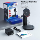 Black matte 3-in-1 wireless charging station with adjustable stand for iPhone, Apple Watch, and AirPods on desk - view 6